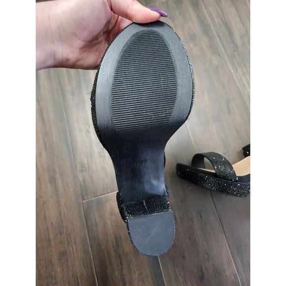 Torrid Embellished Platform Heels 10.5 WW Ankle Strap Black Sparkle Chunky - Picture 6 of 7